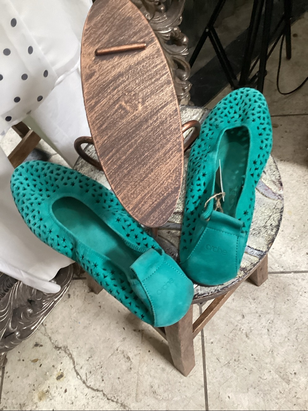 Aqua Teal Suede Laser-Cut suede ballet flat. ARCHE - Picture 5 of 5